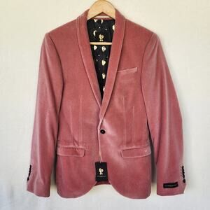 Noose & Monkey Cayenne Tuxedo Blazer Men 38 Regular Rose Pink Velvet Shawl Lapel